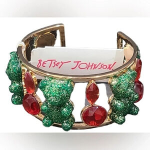 BETSEY JOHNSON Christmas Gummy Bear Cuff & Crystals Bracelet Red & Green New NWT